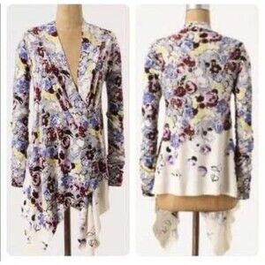 Anthropologie Guinevere Bramble Waves Cardigan Sweater Floral Wrap Size XS S ???